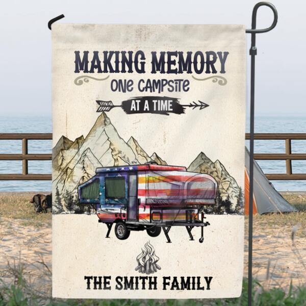 Personalized Camping Flag Sign - Best Gift Idea For Camping Lovers - Making Memory One Campsite At A Time.