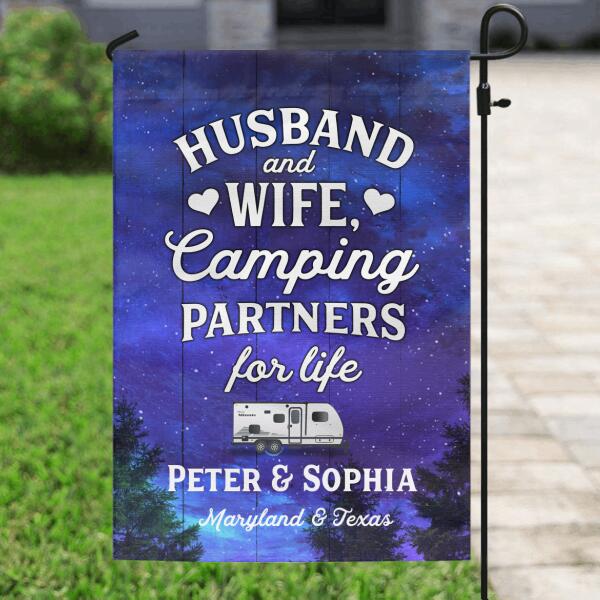 Personalized Camping Flag Sign - Best Gift For Camping Lovers - Husband And Wife, Camping Partners For Life - AFMVQK