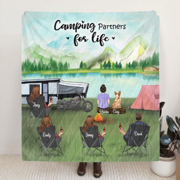 Personalized Camping Blanket - Gift For The Whole Family, Camping Lovers With 4 Adults, 1 Kid & 1 Pet - Camping Partner For Life