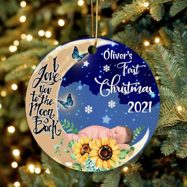 Personalized Baby First Christmas Ornament - I Love You To The Moon And Back