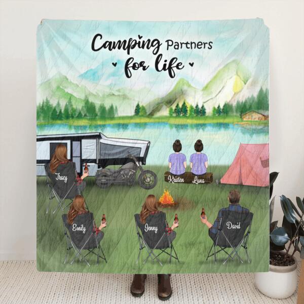 Personalized Camping Blanket - Gift for the whole family, camping lovers with 4 Adults, 2 Kids - Camping Partner For Life