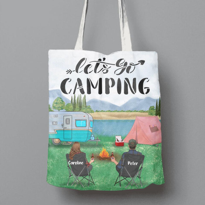 Personalized Camping Couple Day Canvas Bag - Couple/Parents With Up to 2 Kids And 3 Pets - Gift Idea For Camping Lover - Let's Go Camping