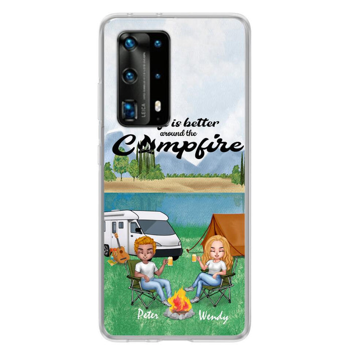 Personalized Camping Chibi Phone Case - Couple With Up to 2 Dogs - Gift Idea For Dog/Camping Lover - Life Is Better Around The Campfire - Case For Xiaomi, Oppo And Huawei
