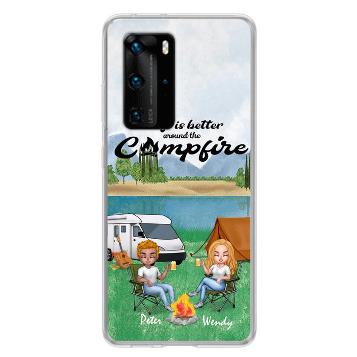 Personalized Camping Chibi Phone Case - Couple With Up to 2 Dogs - Gift Idea For Dog/Camping Lover - Life Is Better Around The Campfire - Case For Xiaomi, Oppo And Huawei