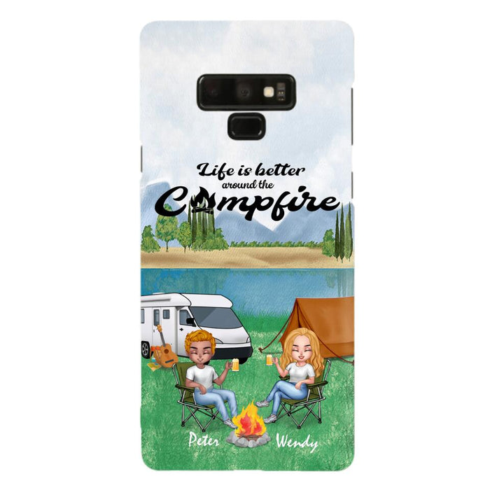 Personalized Camping Chibi Phone Case - Couple With Up to 2 Dogs - Gift Idea For Dog/Camping Lover - Life Is Better Around The Campfire - Case For iPhone And Samsung