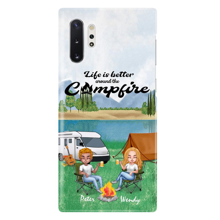 Personalized Camping Chibi Phone Case - Couple With Up to 2 Dogs - Gift Idea For Dog/Camping Lover - Life Is Better Around The Campfire - Case For iPhone And Samsung