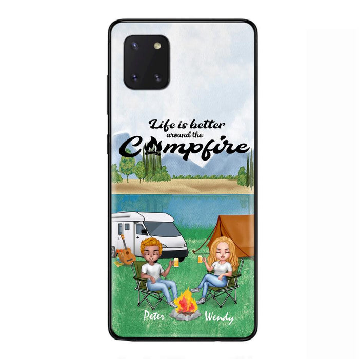 Personalized Camping Chibi Phone Case - Couple With Up to 2 Dogs - Gift Idea For Dog/Camping Lover - Life Is Better Around The Campfire - Case For iPhone And Samsung