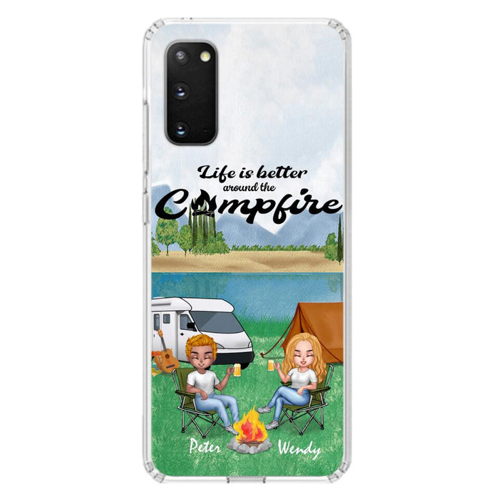 Personalized Camping Chibi Phone Case - Couple With Up to 2 Dogs - Gift Idea For Dog/Camping Lover - Life Is Better Around The Campfire - Case For iPhone And Samsung