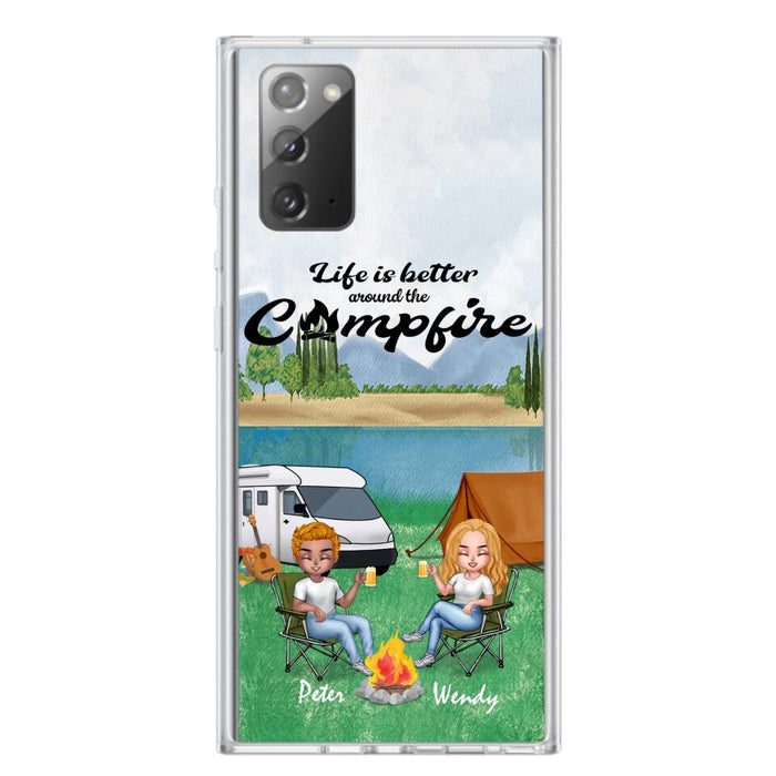 Personalized Camping Chibi Phone Case - Couple With Up to 2 Dogs - Gift Idea For Dog/Camping Lover - Life Is Better Around The Campfire - Case For iPhone And Samsung