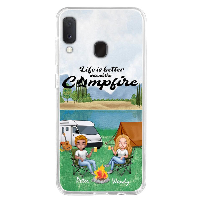 Personalized Camping Chibi Phone Case - Couple With Up to 2 Dogs - Gift Idea For Dog/Camping Lover - Life Is Better Around The Campfire - Case For iPhone And Samsung