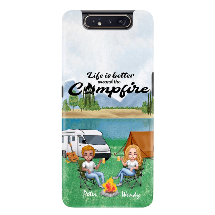 Personalized Camping Chibi Phone Case - Couple With Up to 2 Dogs - Gift Idea For Dog/Camping Lover - Life Is Better Around The Campfire - Case For iPhone And Samsung