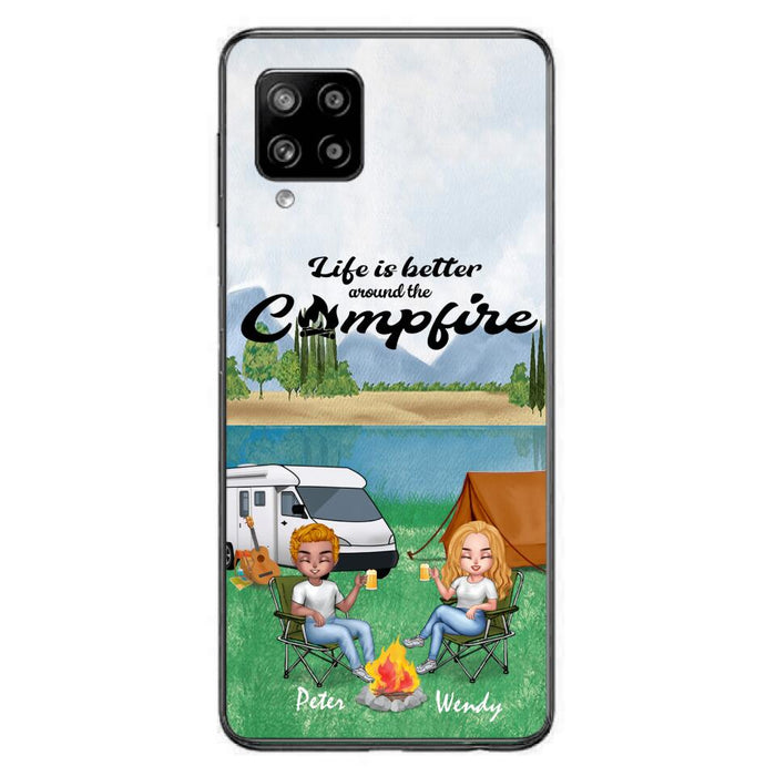 Personalized Camping Chibi Phone Case - Couple With Up to 2 Dogs - Gift Idea For Dog/Camping Lover - Life Is Better Around The Campfire - Case For iPhone And Samsung