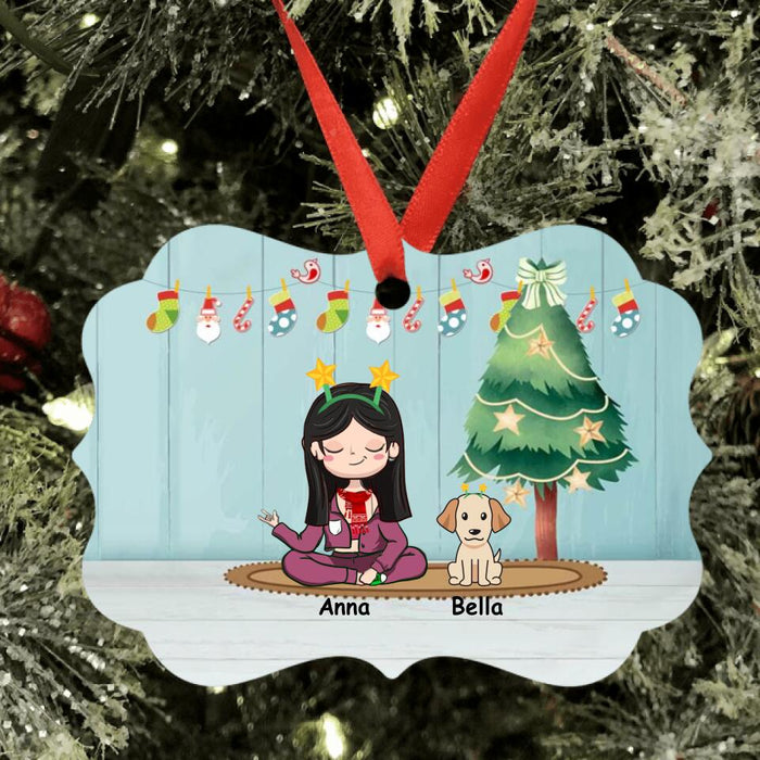 Personalized A Girl And Her Pets Christmas Ornament - Girl With Up to 4 Pets - Christmas Gift For Dog/Cat Lover