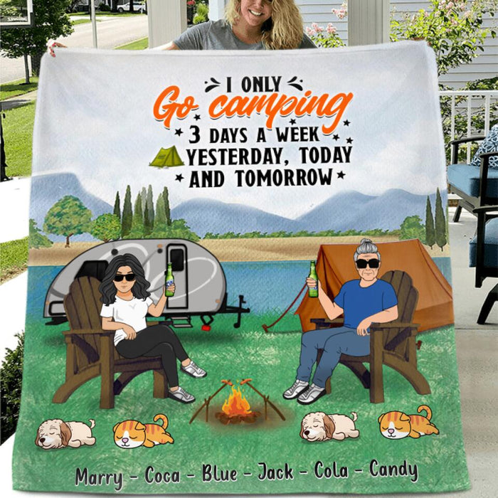 Personalized Camping Fleece Throw Blanket/Quilt - Gift For Camping Lovers - I Only Go Camping 3 Days A Week Yesterday, Today and Tomorrow