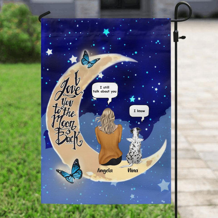 Personalized Memorial Pet Garden Flag - Up to 4 Pets - Best Gift For Dog/Cat Lover - I Love You To The Moon & Back