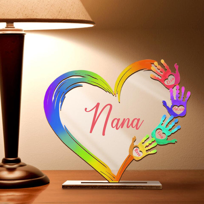 Personalized Nana Heart Acrylic Plaque - Up to 7 Kids - Best Gift For Mother's Day