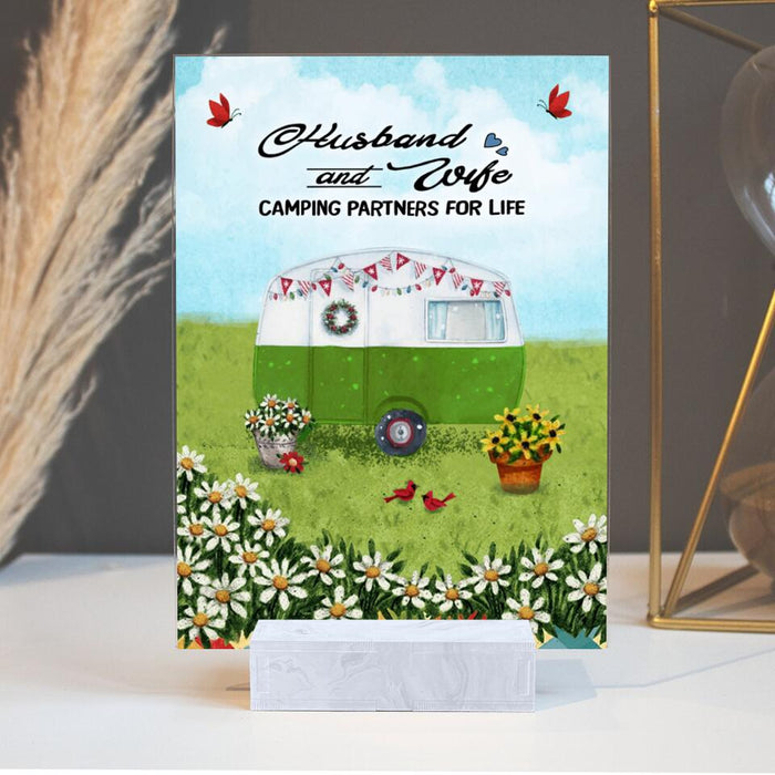 Personalized Happy Campers Acrylic Plaque - Gift Idea For Camping Lover - Husband And Wife Camping Partners For Life