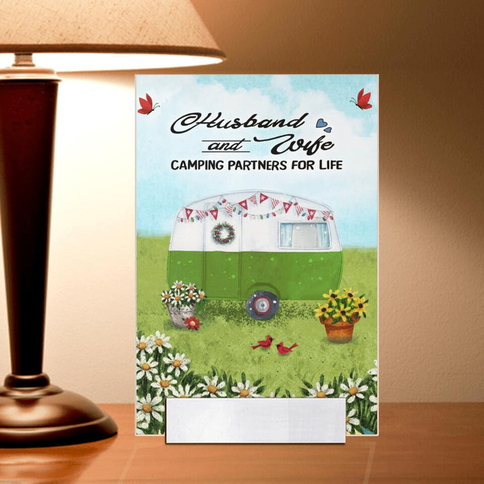 Personalized Happy Campers Acrylic Plaque - Gift Idea For Camping Lover - Husband And Wife Camping Partners For Life