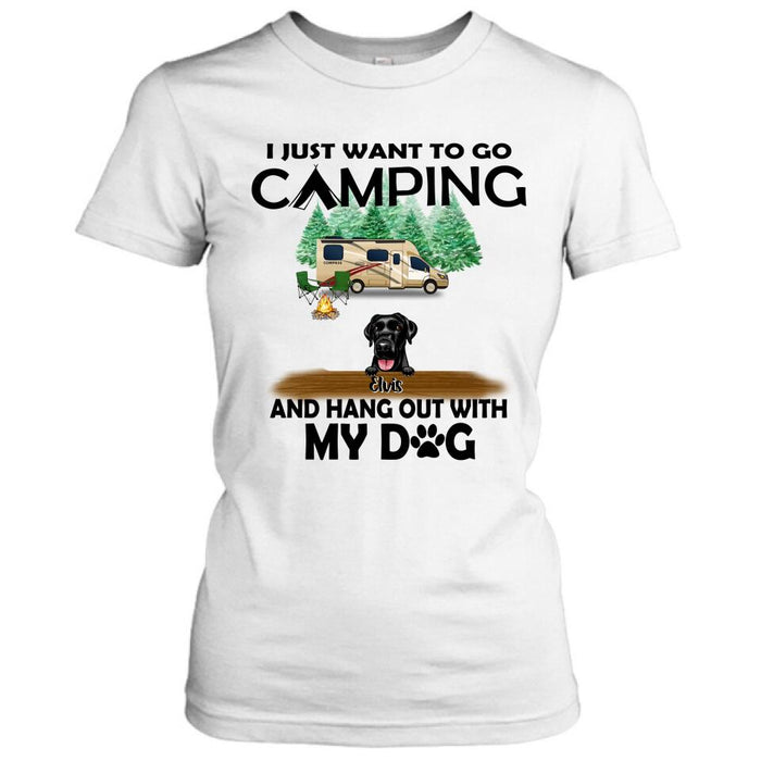 Personalized Dog Camping T-shirt - Gift For Dog Lovers with up to 5 Dogs - I Just Want To Go Camping
