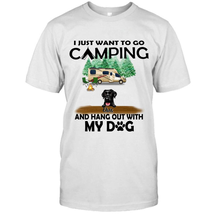 Personalized Dog Camping T-shirt - Gift For Dog Lovers with up to 5 Dogs - I Just Want To Go Camping