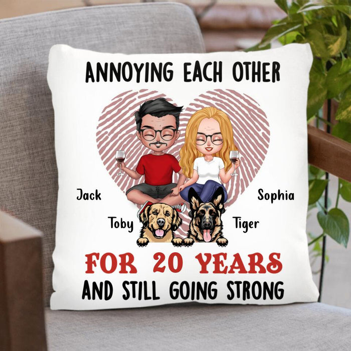 Personalized Couple Pillow Cover - Gift Idea for Couple with up to 2 Dogs - Annoying each otherfor 20 years and still going strong