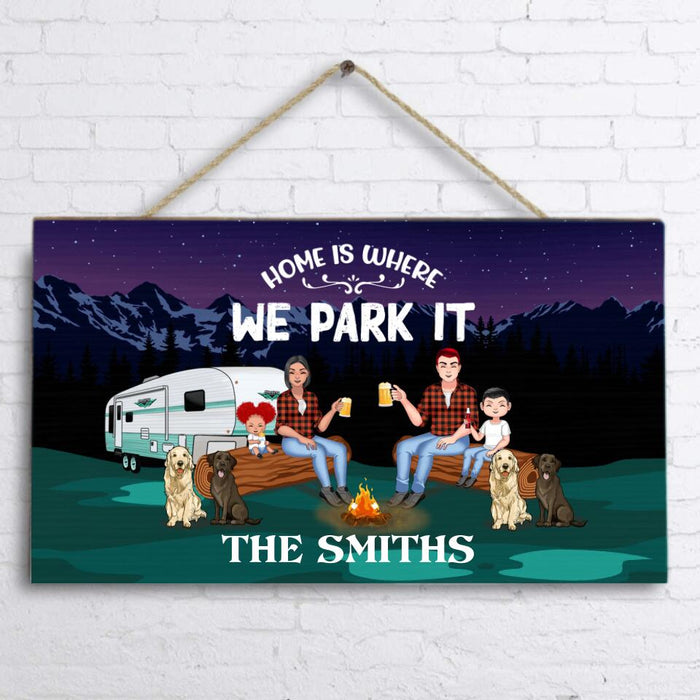 Personalized Camping Under The Stars Door Sign - Gift Idea For Family/Camping Lover - Couple/Parents With Up to 2 Kids And 4 Dogs - Home Is Where We Park It