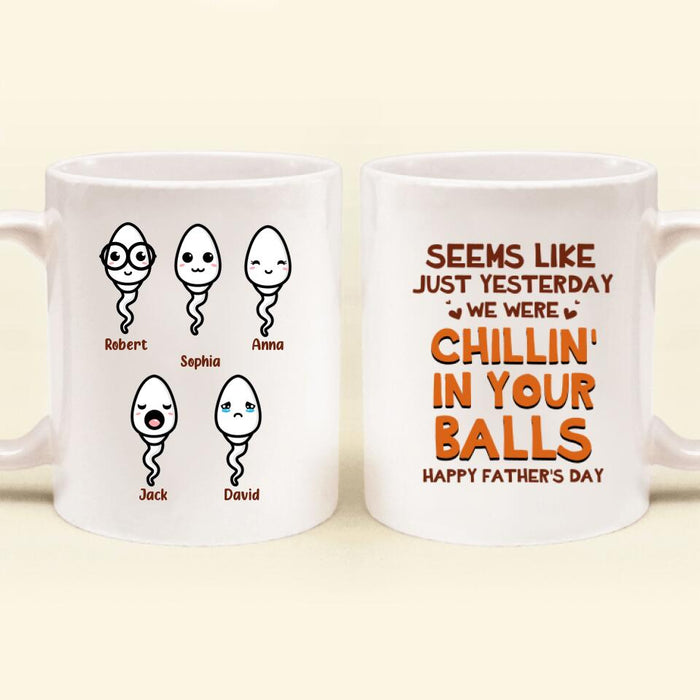 Personalized Chillin' in Your Balls Coffee Mug - Father's Day Gift - Happy Father's Day From Your Swimming Champion