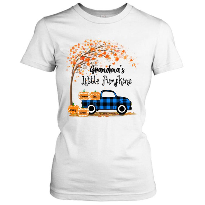 Personalized Autumn Grandma's Pumpkins T-shirt - Gift For Grandma - Up to 6 Pumpkins - Grandma's Little Pumpkins
