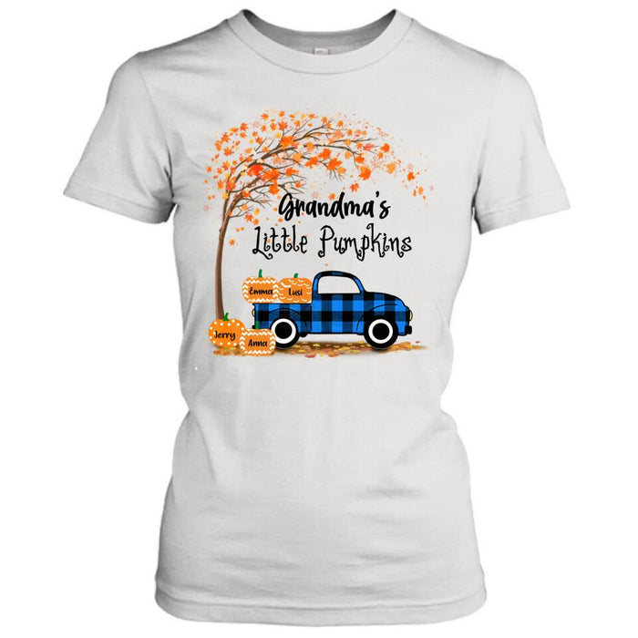 Personalized Autumn Grandma's Pumpkins T-shirt - Gift For Grandma - Up to 6 Pumpkins - Grandma's Little Pumpkins