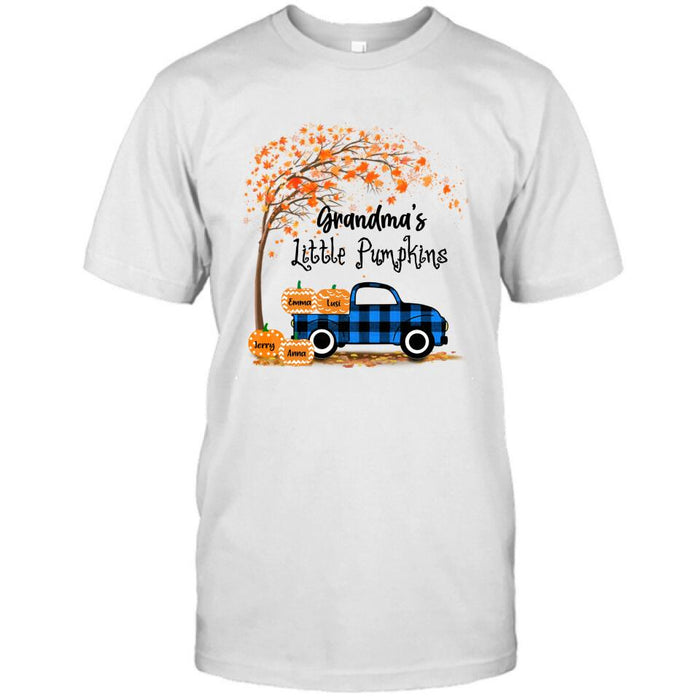 Personalized Autumn Grandma's Pumpkins T-shirt - Gift For Grandma - Up to 6 Pumpkins - Grandma's Little Pumpkins