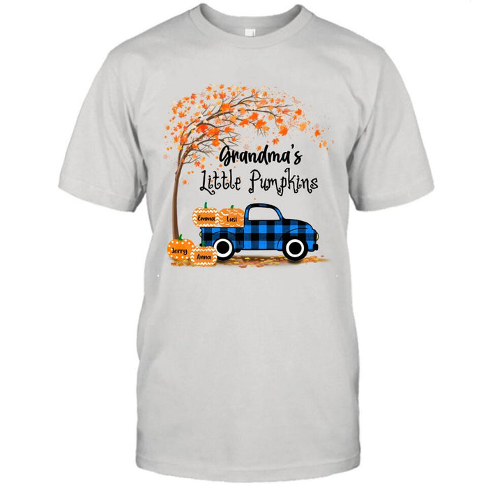 Personalized Autumn Grandma's Pumpkins T-shirt - Gift For Grandma - Up to 6 Pumpkins - Grandma's Little Pumpkins
