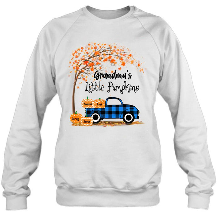 Personalized Autumn Grandma's Pumpkins T-shirt - Gift For Grandma - Up to 6 Pumpkins - Grandma's Little Pumpkins