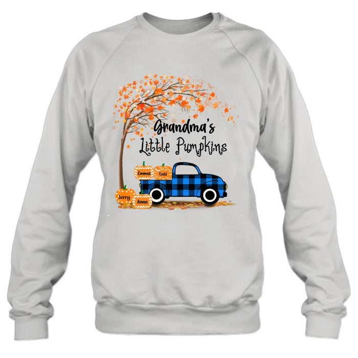 Personalized Autumn Grandma's Pumpkins T-shirt - Gift For Grandma - Up to 6 Pumpkins - Grandma's Little Pumpkins