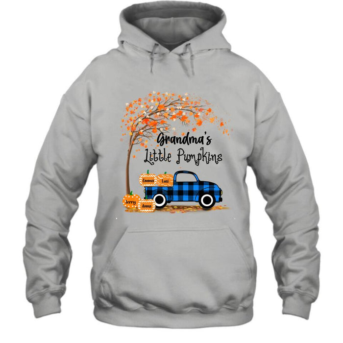 Personalized Autumn Grandma's Pumpkins T-shirt - Gift For Grandma - Up to 6 Pumpkins - Grandma's Little Pumpkins