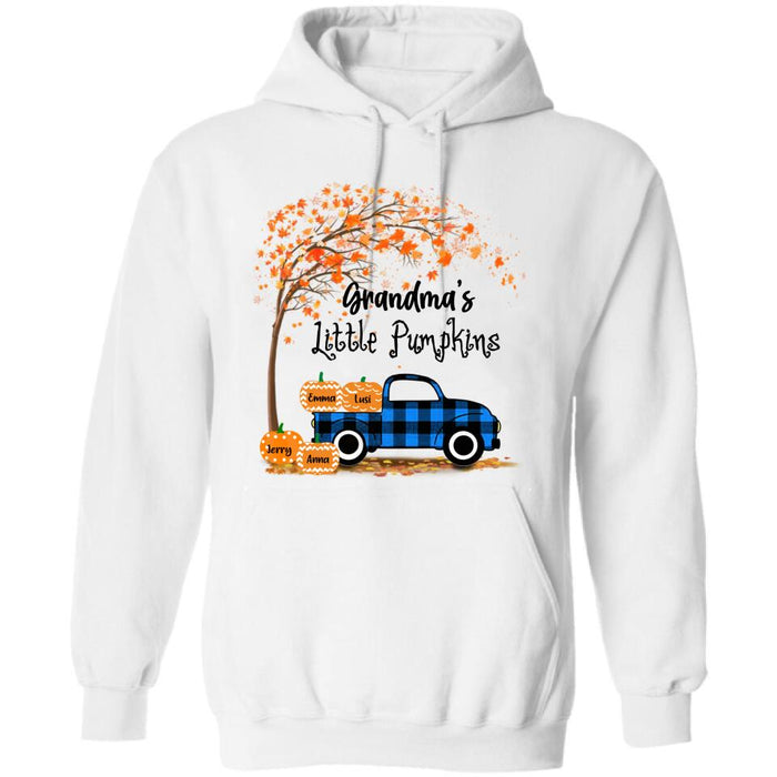 Personalized Autumn Grandma's Pumpkins T-shirt - Gift For Grandma - Up to 6 Pumpkins - Grandma's Little Pumpkins