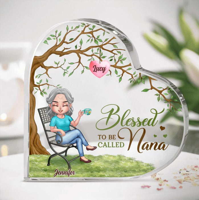 Personalized Nana Heart-Shaped Acrylic Plaque - Gift Idea For Grandma/Grandkids - Up To 7 Grandkids - Blessed To Be Called Nana