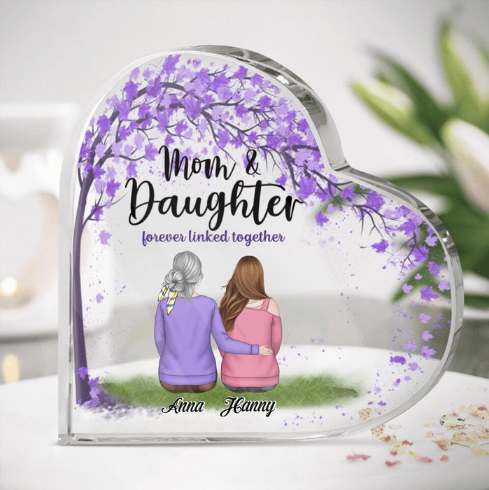 Personalized Mom Heart-Shaped Acrylic Plaque - Up to 4 Daughters - Gift Idea For Mother's Day - Mom And Daughter Forever Linked Together
