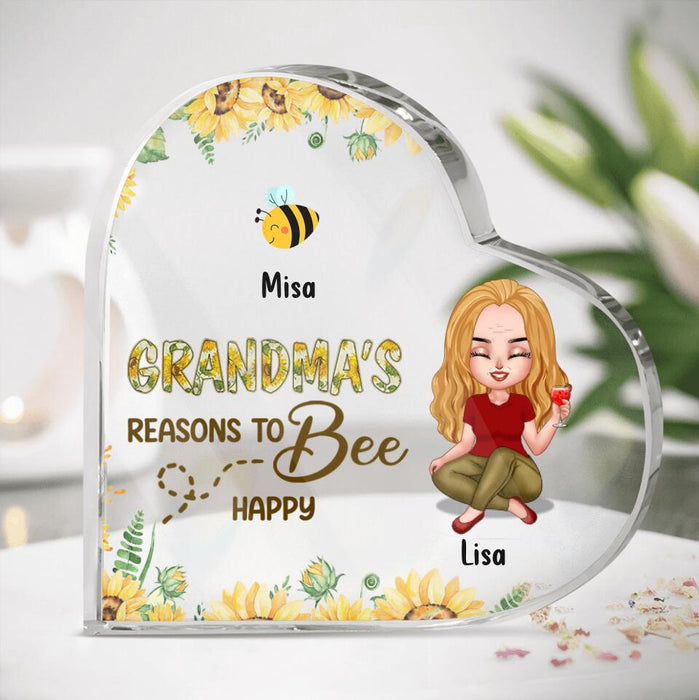 Personalized Grandma Heart-Shaped Acrylic Plaque - Up to 6 Kids - Mother's Day Gift For Grandma - Grandma's Reasons To Bee Happy