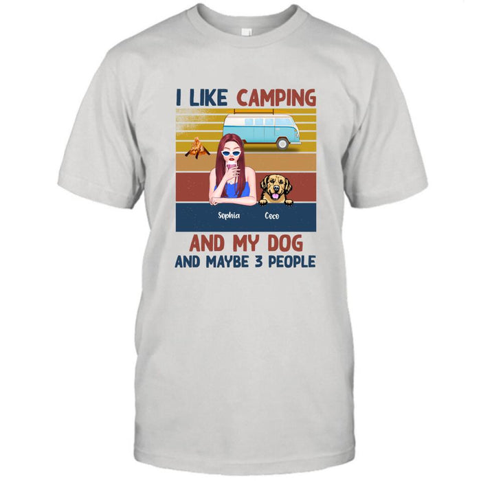 Personalized Camping And Dog T-shirt/Pullover Hoodie - Girl With Up to 3 Dogs - Best Gift For Dogs Lover - I Like Camping And My Dog