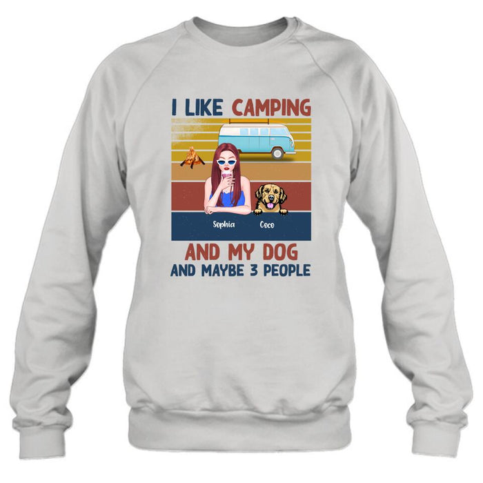 Personalized Camping And Dog T-shirt/Pullover Hoodie - Girl With Up to 3 Dogs - Best Gift For Dogs Lover - I Like Camping And My Dog