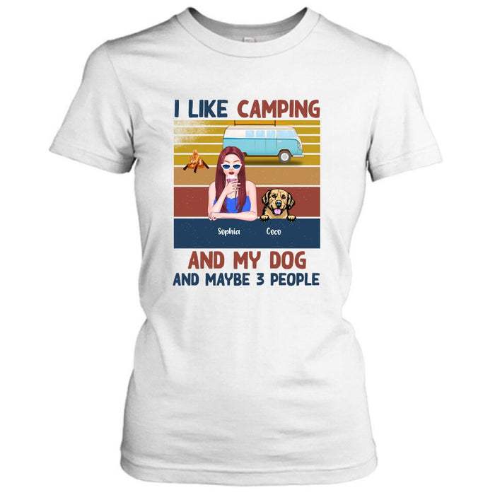Personalized Camping And Dog T-shirt/Pullover Hoodie - Girl With Up to 3 Dogs - Best Gift For Dogs Lover - I Like Camping And My Dog