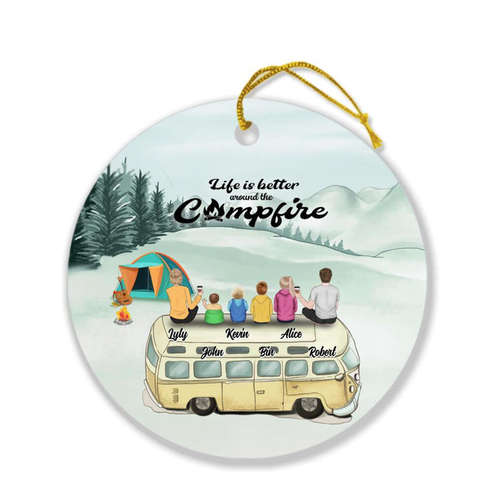 Personalized Camping Ornament - Family On Camper Roof - Life Is Better Around The Campfire - JOWCU0