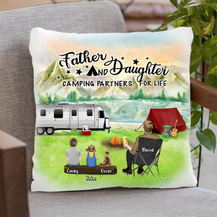 Personalized Father Daughter Camping Pillow Cover/Quilt/Fleece Blanket - Father's Day Gift Idea For Father/Camping Lover - Father And Daughter Camping Partners For Life