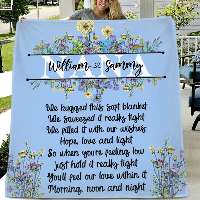 Personalized Grandma Quilt/Fleece Blanket - Up to 7 Kids - Gift Idea For Grandma/Mother's Day - We Hugged This Soft Blanket