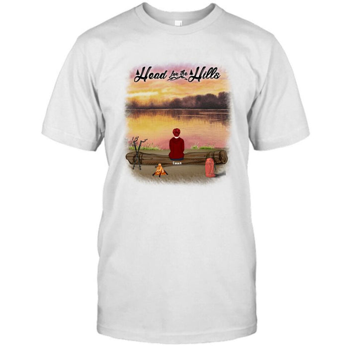 Personalized Hiking T-Shirt/Pullover Hoodie - Man/Woman/Couple/ Parents With Up to 6 Pets And 4 Kids - Gift For Hiking Lover - Head For The Hills