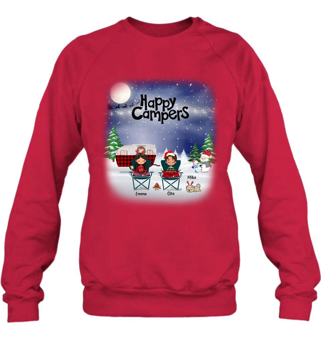 Personalized Couple Camping Xmas T-Shirt/Sweatshirt/Hoodie - Couple With Up to 4 Pets - Christmas Gift For Cat/Dog Lover