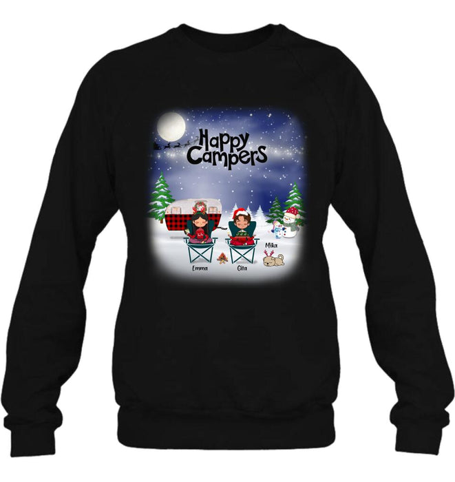 Personalized Couple Camping Xmas T-Shirt/Sweatshirt/Hoodie - Couple With Up to 4 Pets - Christmas Gift For Cat/Dog Lover