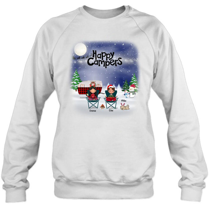 Personalized Couple Camping Xmas T-Shirt/Sweatshirt/Hoodie - Couple With Up to 4 Pets - Christmas Gift For Cat/Dog Lover