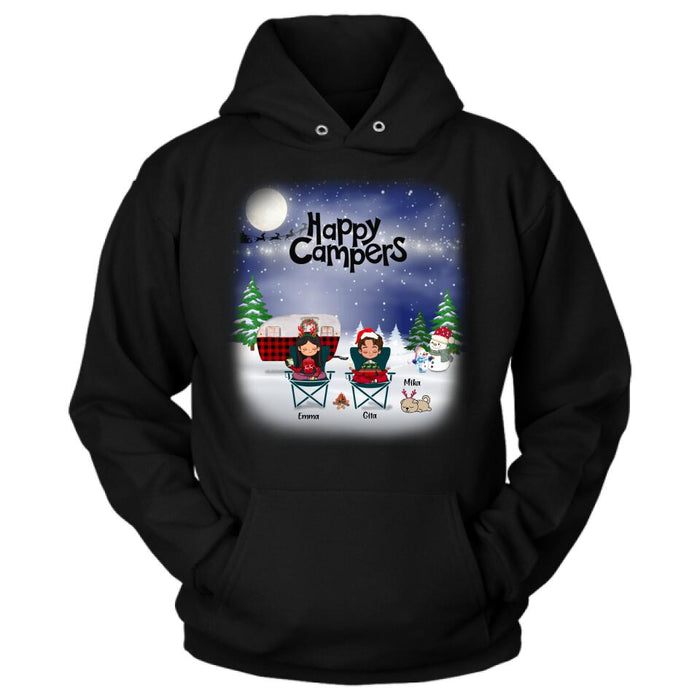 Personalized Couple Camping Xmas T-Shirt/Sweatshirt/Hoodie - Couple With Up to 4 Pets - Christmas Gift For Cat/Dog Lover