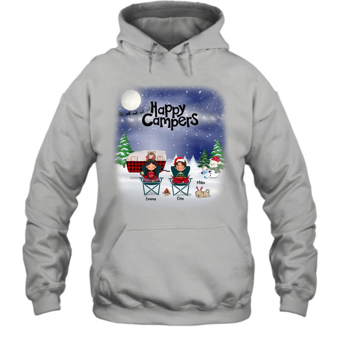 Personalized Couple Camping Xmas T-Shirt/Sweatshirt/Hoodie - Couple With Up to 4 Pets - Christmas Gift For Cat/Dog Lover